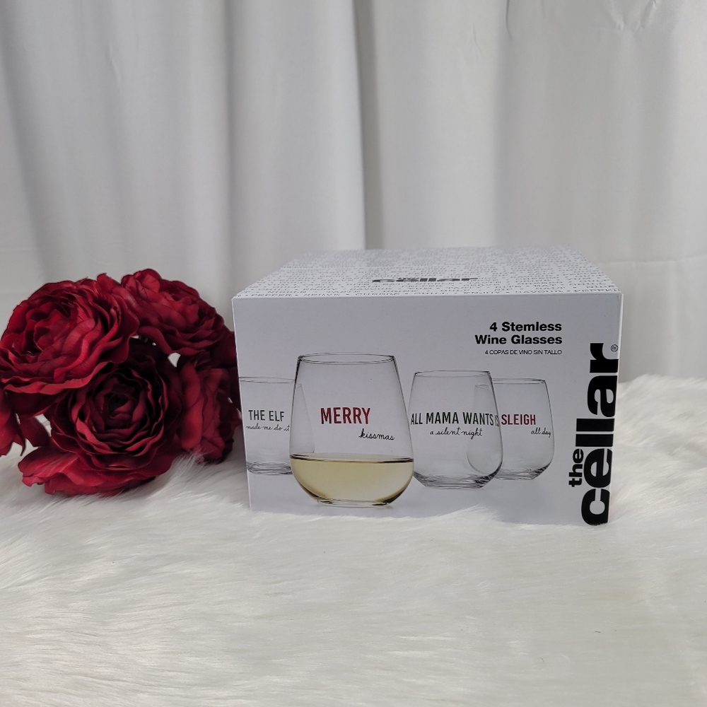 The Cellar Holiday Stemless Wine Glasses, Set of 4